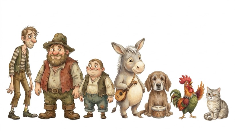 The full cast as a size reference