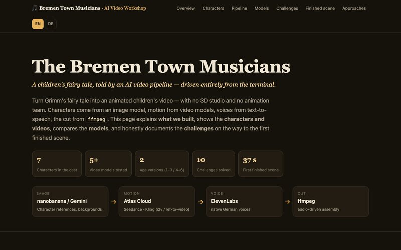 Bremen Town Musicians AI video pipeline page