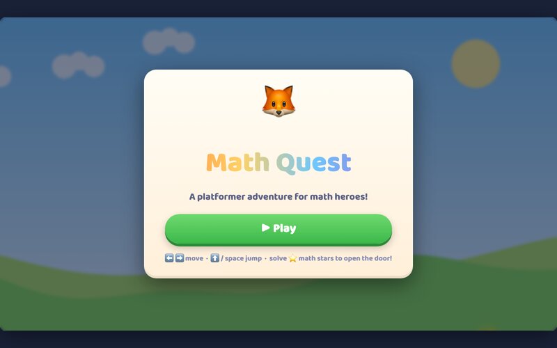 Math Quest start screen